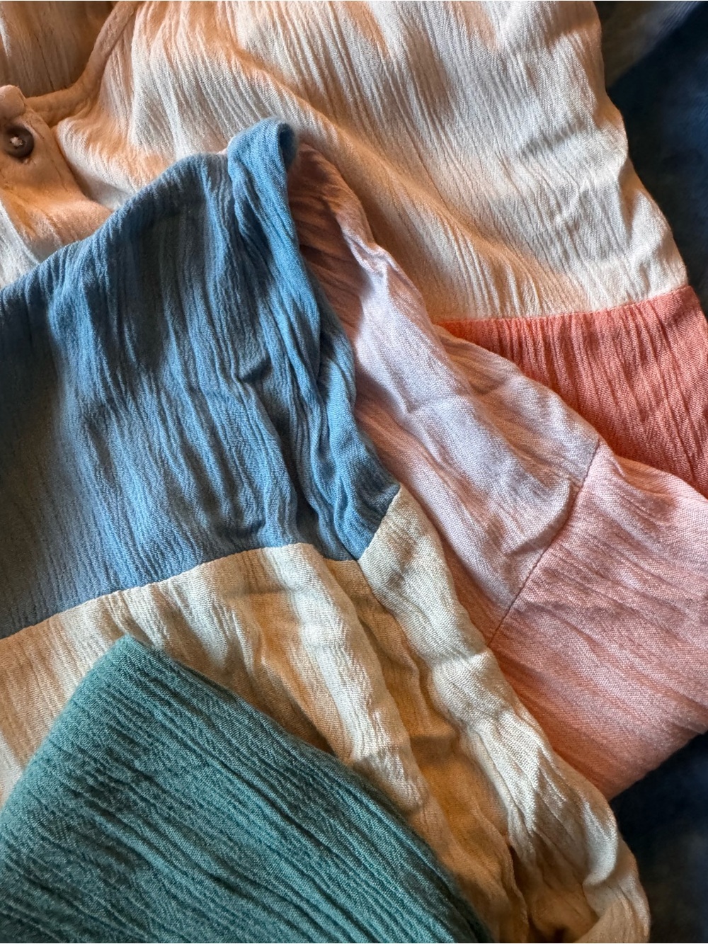 O'Neill Striped Button-Front Beach Dress in Coral, Pink, Blue & Teal - Picture 2 of 8